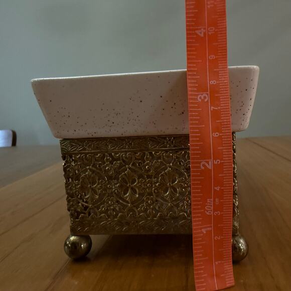 Planter Inc USA 1994 Rectangle Brass Stand 9 x 4 x 3.5 Speckled Pottery Vintage - Picture 14 of 16